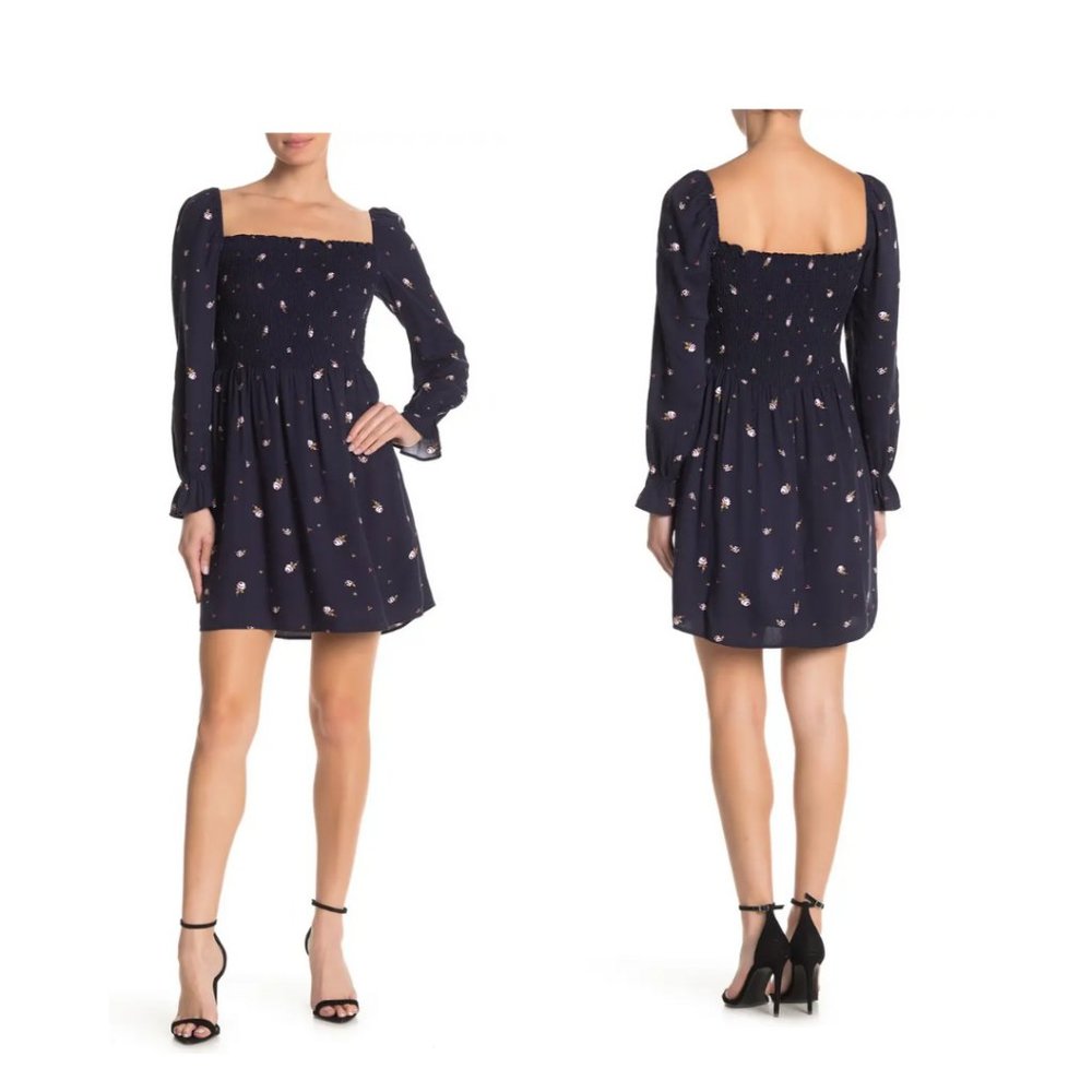 Elodie Floral Long Sleeve Smock Square Neck Dress Size Large